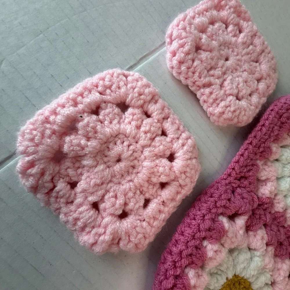 Lot of 5 Hand Crochet Pink Floral Doilies Barbiecore